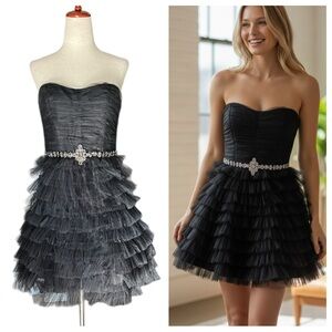 David’s Bridal Short Strapless Tiered Tulle Dress